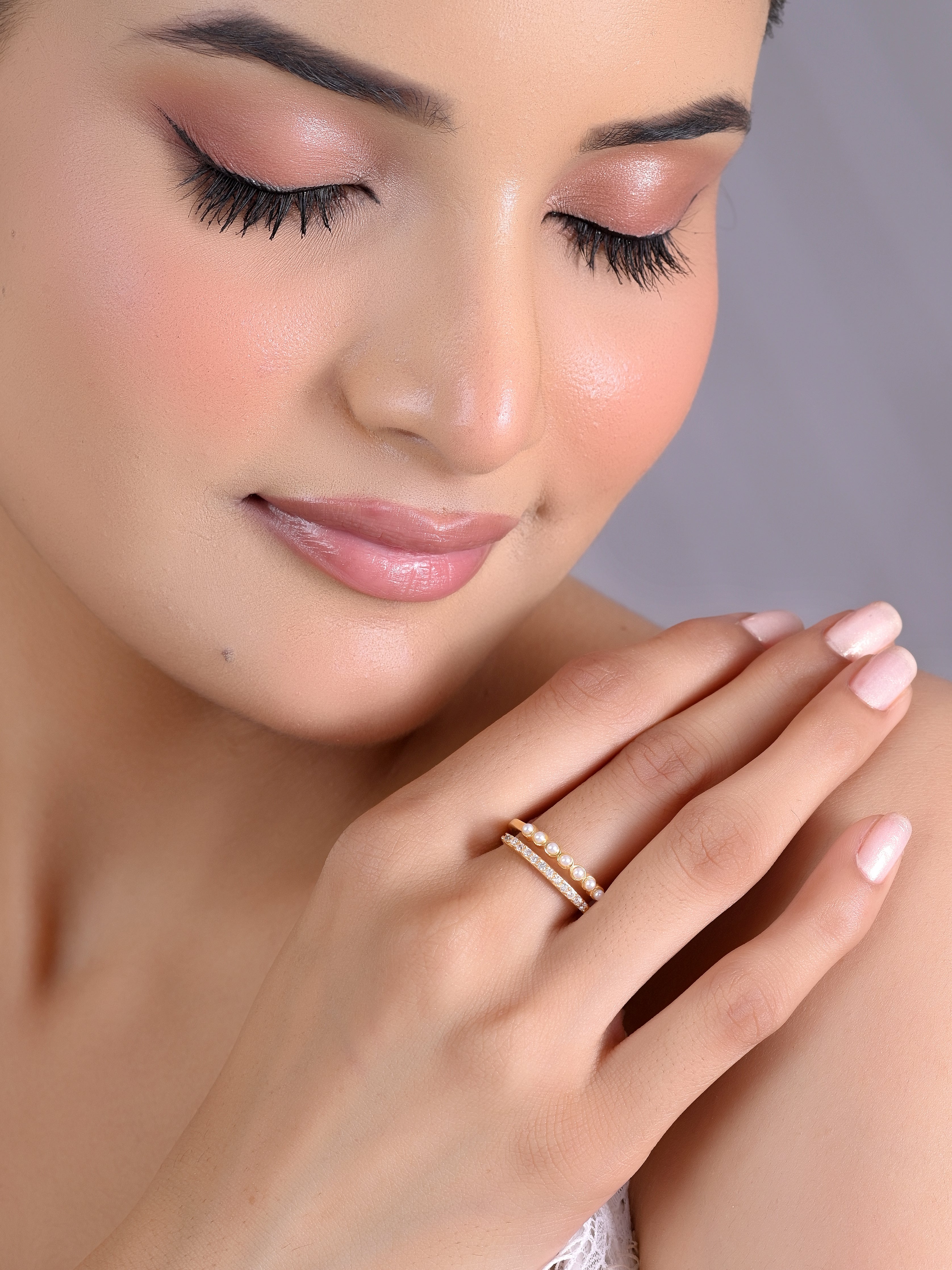 Pearl Gold Plated 925 Silver Adjustable Ring