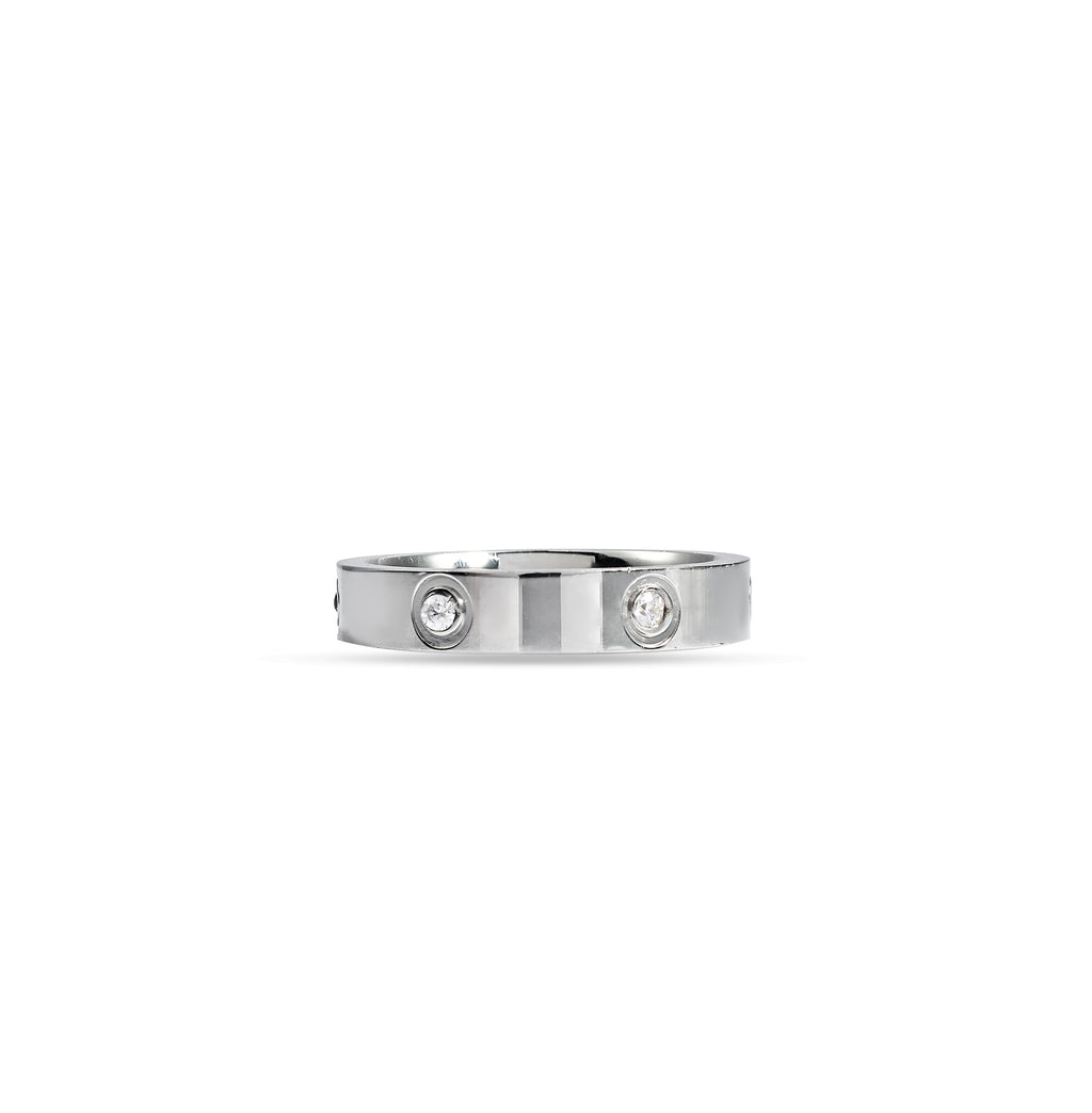 Modern Flush-Set Crystal Ring Band - Sterling Silver