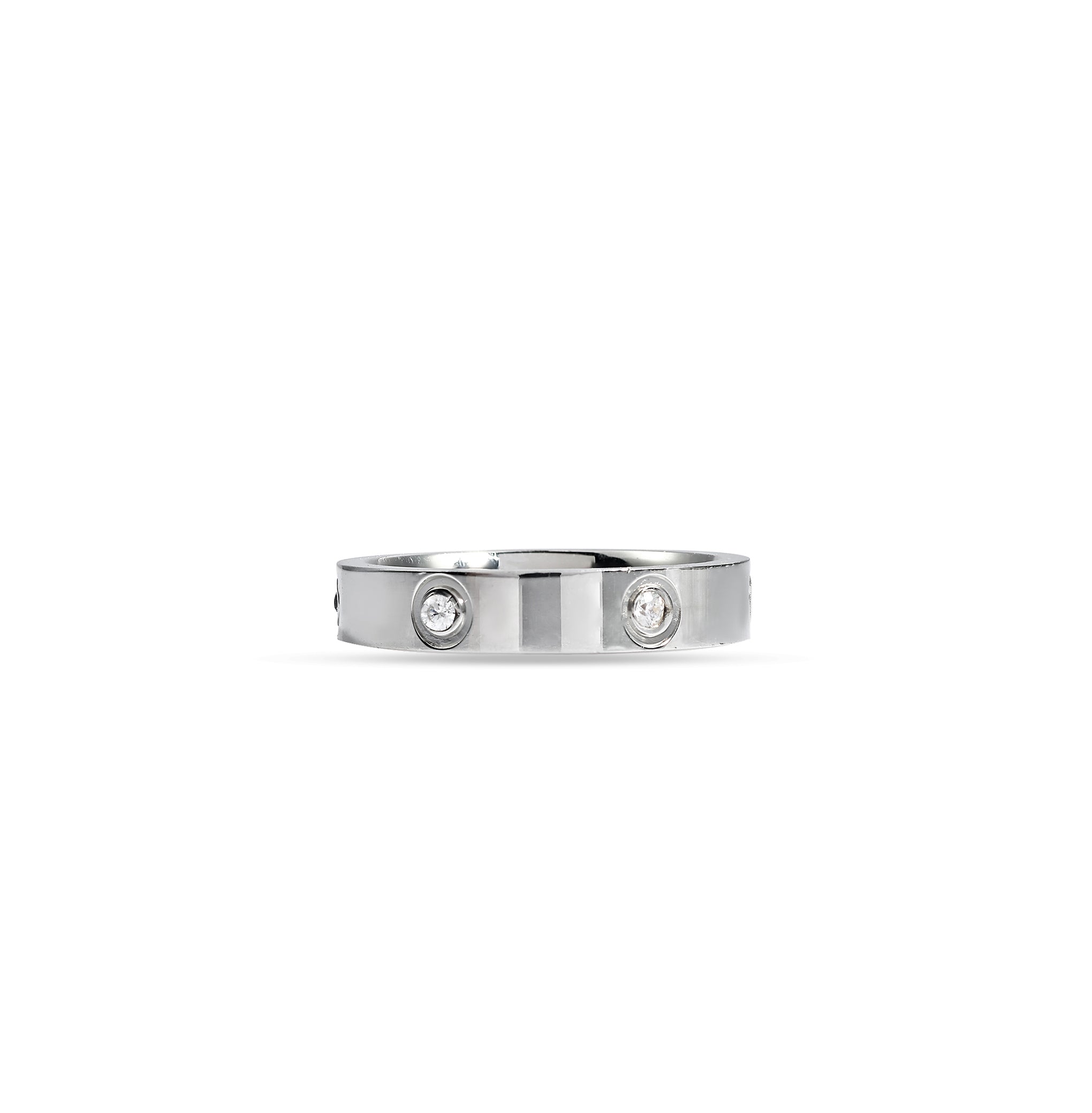 Modern Flush-Set Crystal - Silver Band Ring