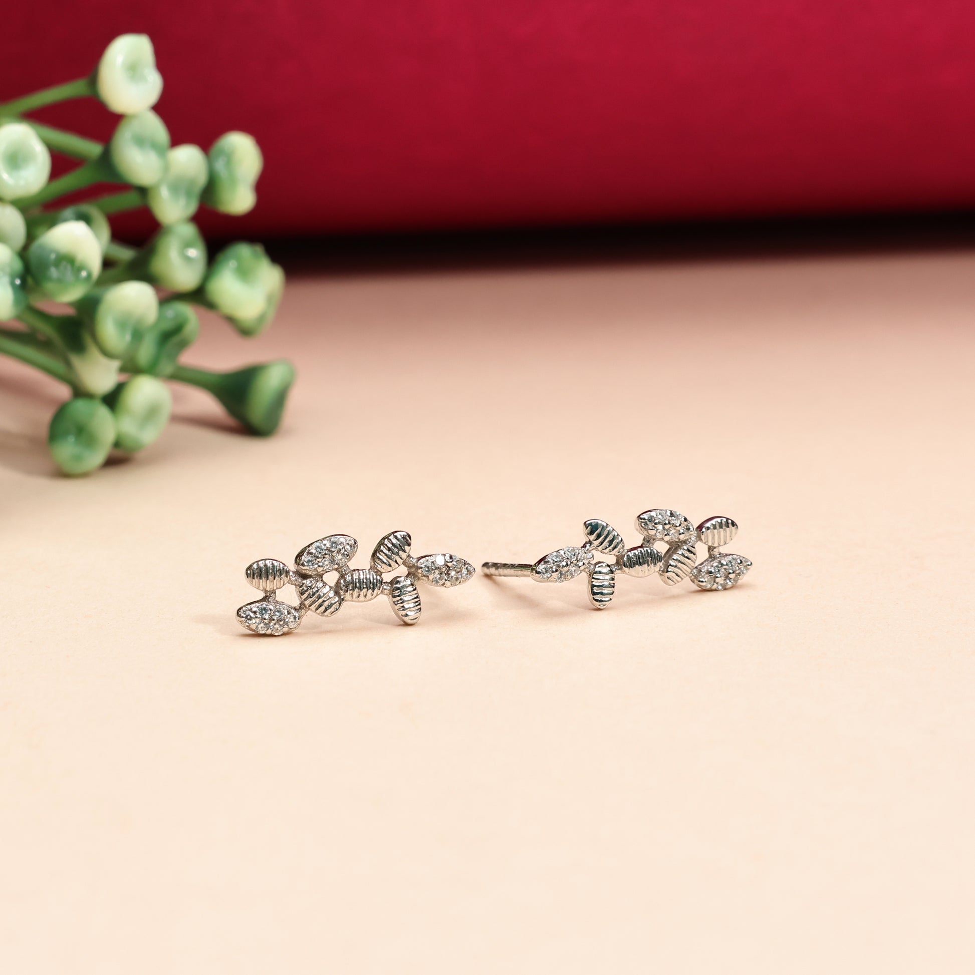 Olive Branch Crystal Studs - 925 Silver (Gold Plated)