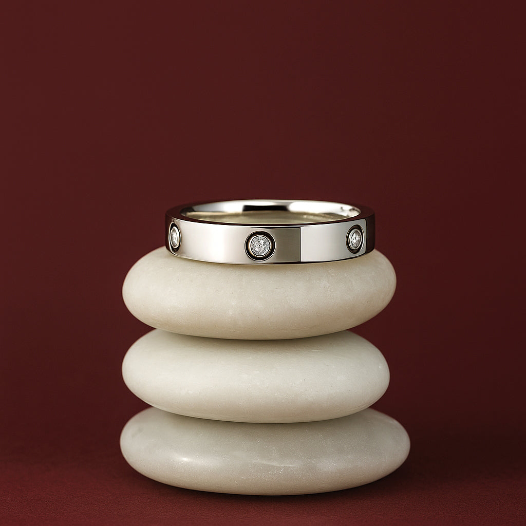 Modern Flush-Set Crystal Ring Band - Sterling Silver