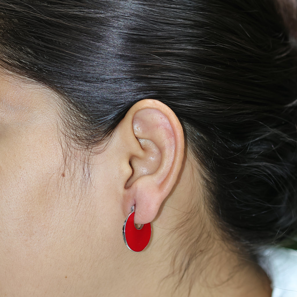 Cherry Red Enamel 925 Silver Earring