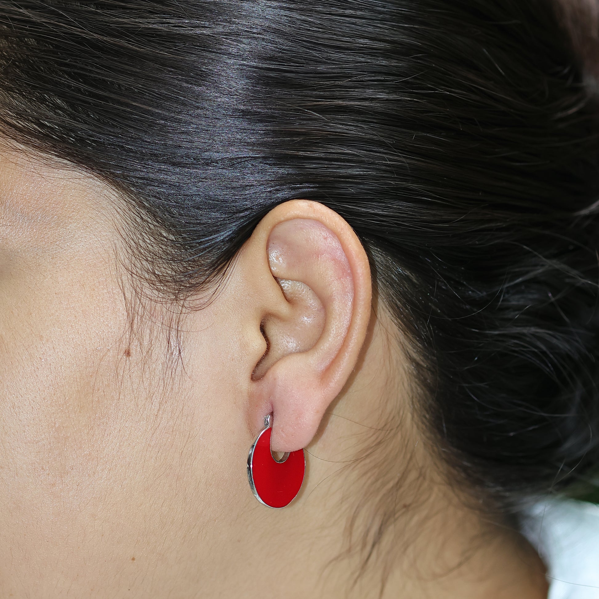 Cherry Red Enamel 925 Silver Earring