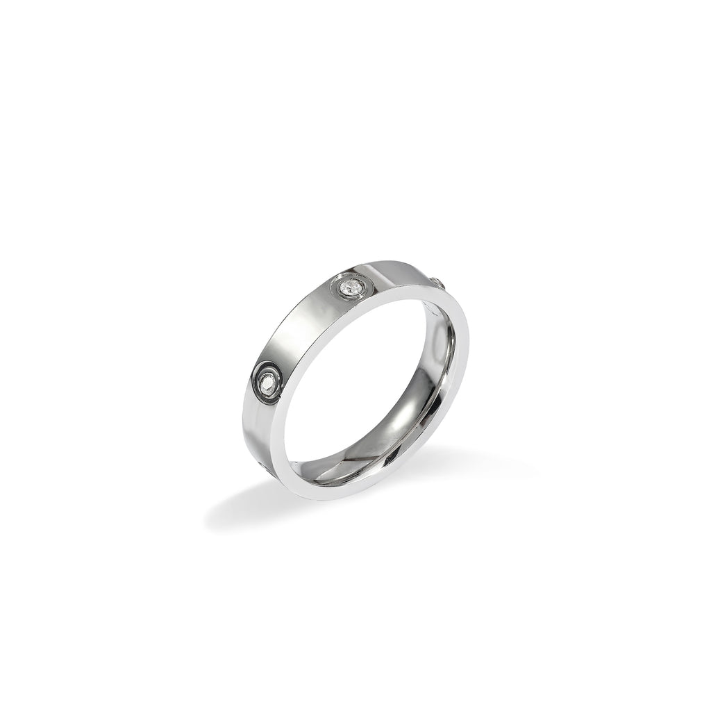 Modern Flush-Set Crystal Ring Band - Sterling Silver