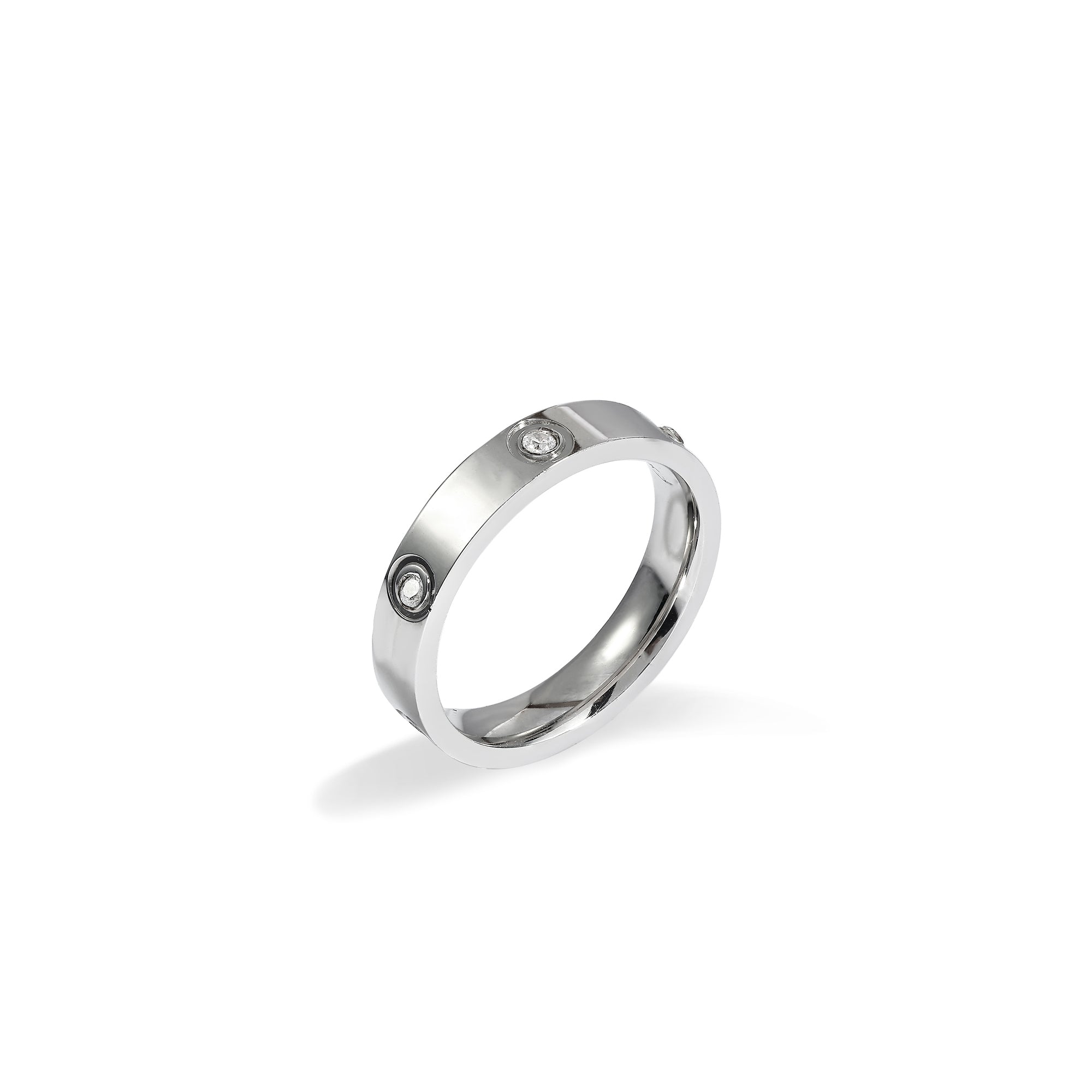 Modern Flush-Set Crystal - Silver Band Ring