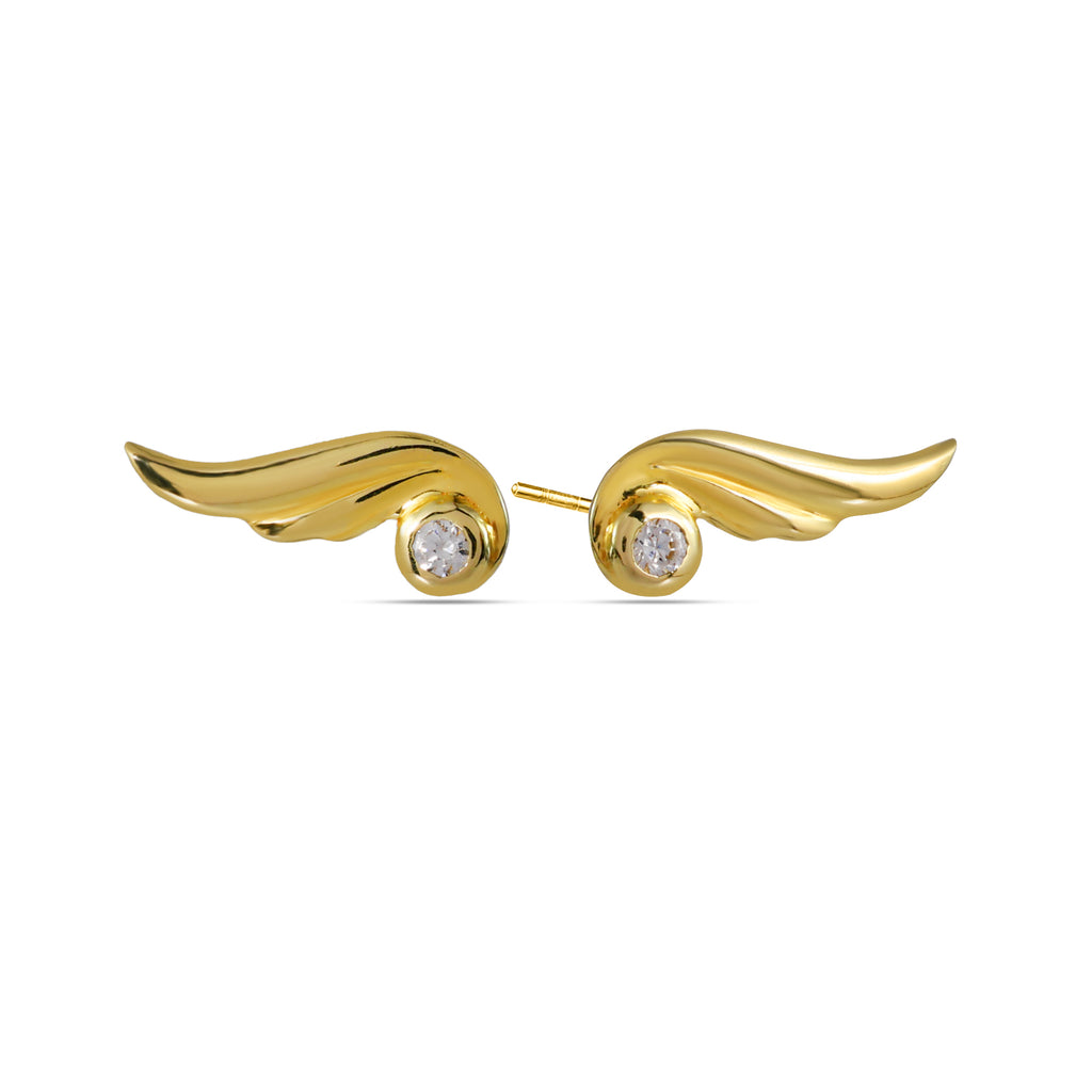 Gold Angel Wing Studs Earrings - 925 Silver