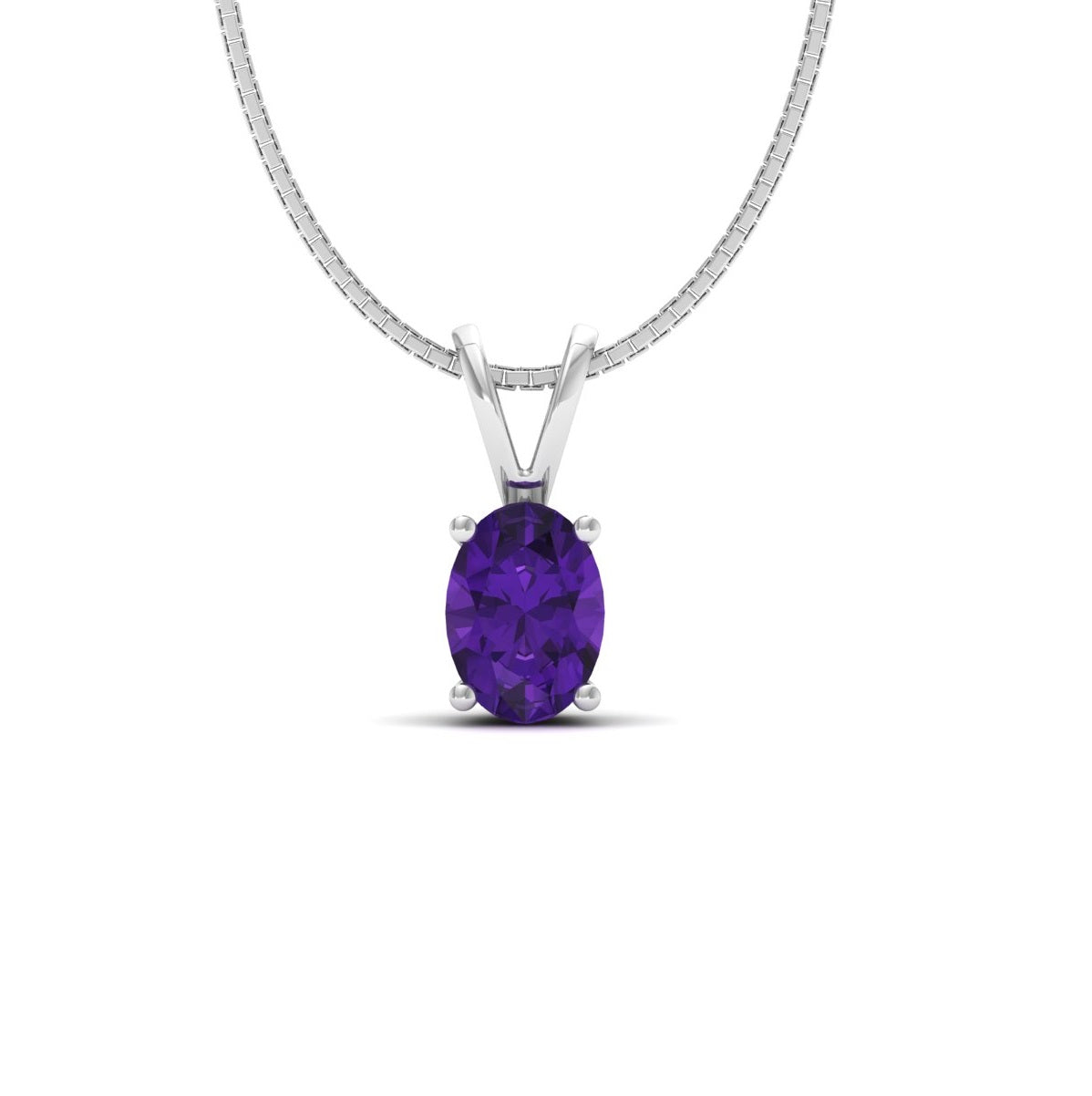 Amethyst Oval Solitaire Pendant - 925 Sterling Silver
