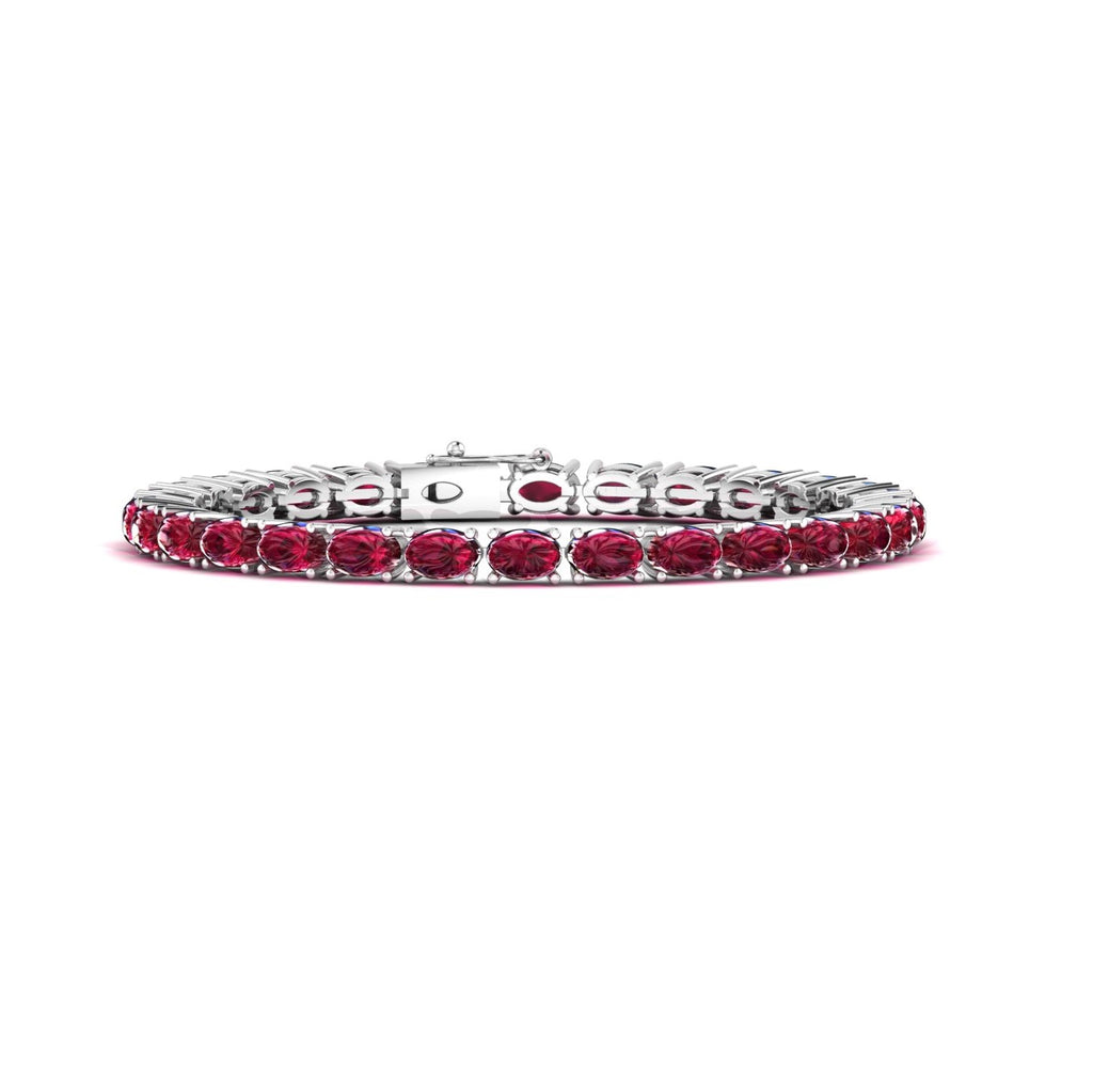 Ruby Red Oval Cut Tennis Bracelet - 925 Silver