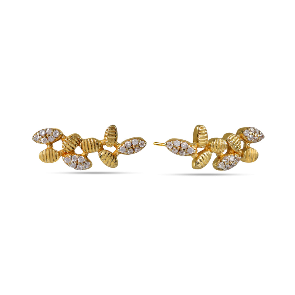Olive Branch Crystal Studs - 925 Silver (Gold Plated)