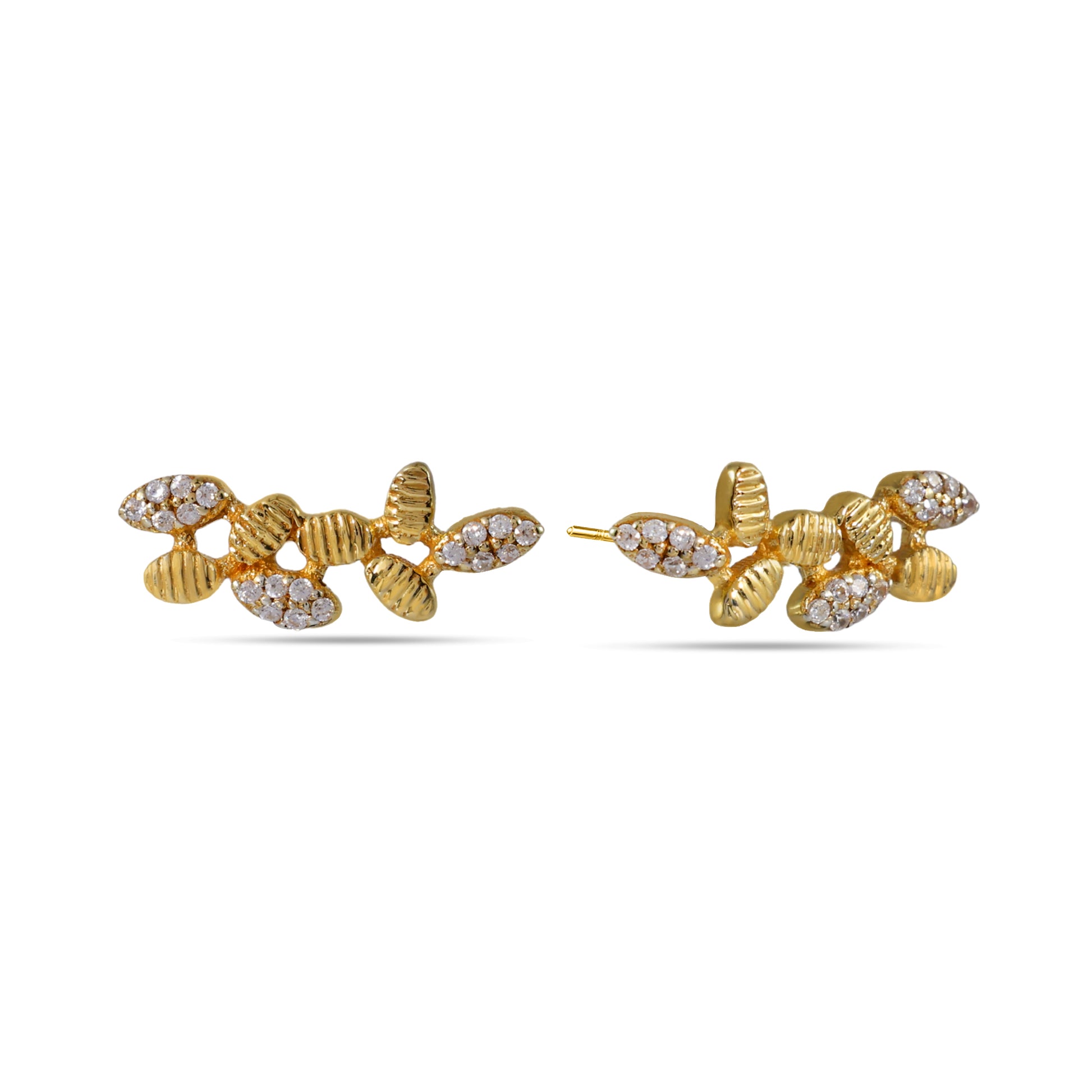 Olive Branch Crystal Studs - 925 Silver (Gold Plated)