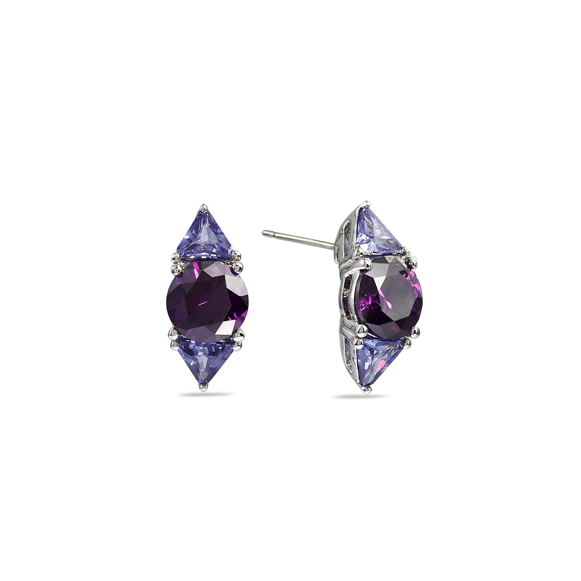 Amethyst & Tanzanite Color Studs - 925 Sterling Silver