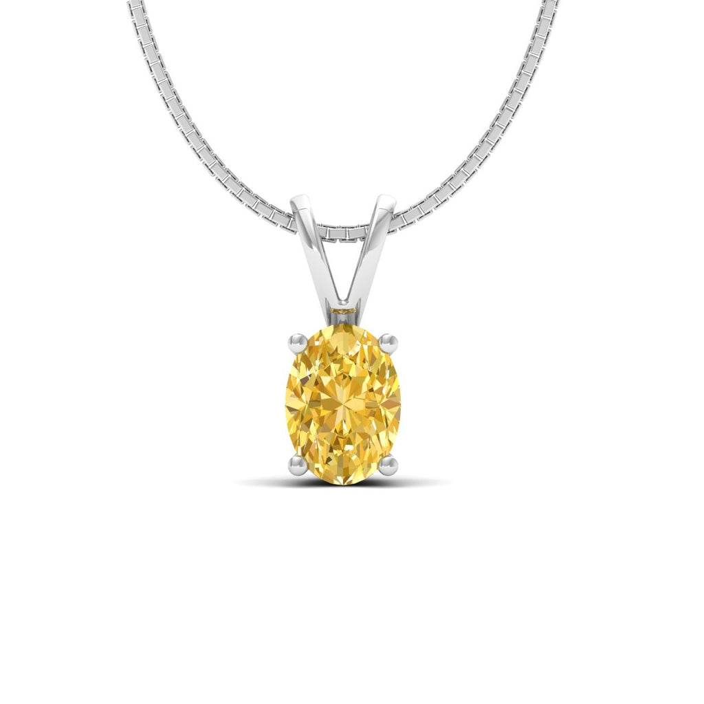 Citrine Yellow Oval Solitaire Pendant - 925 Sterling Silver