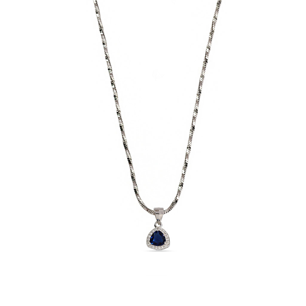 Blue Sapphire Teardrop Halo Necklace - 925 Sterling Silver