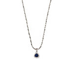 Blue Sapphire Teardrop Halo Necklace - 925 Sterling Silver