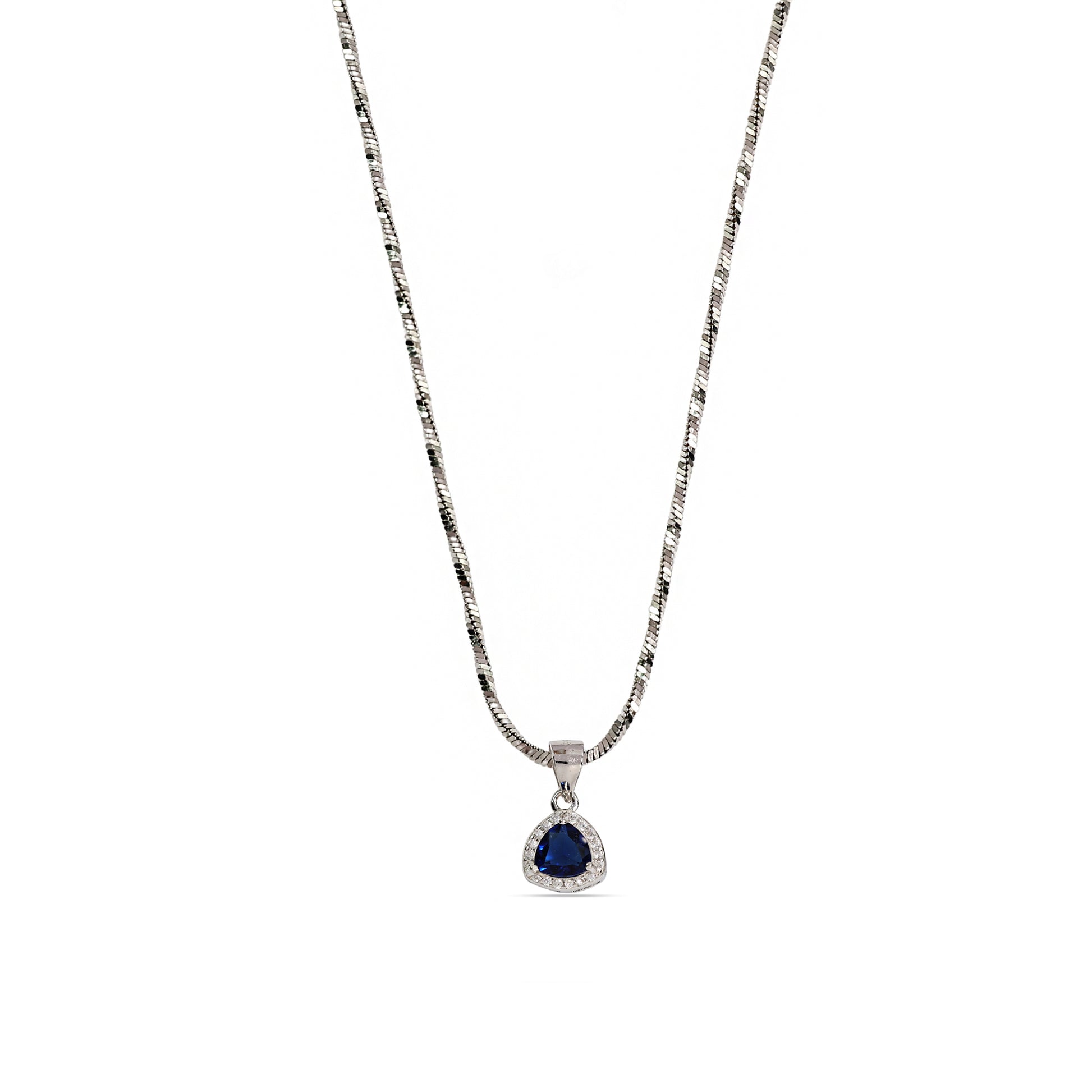 Blue Sapphire Teardrop Halo Necklace - 925 Sterling Silver