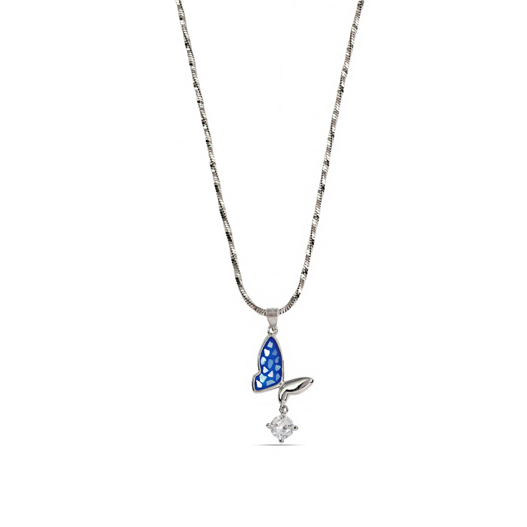 Dainty Blue Wing Butterfly Necklace - 925 Silver