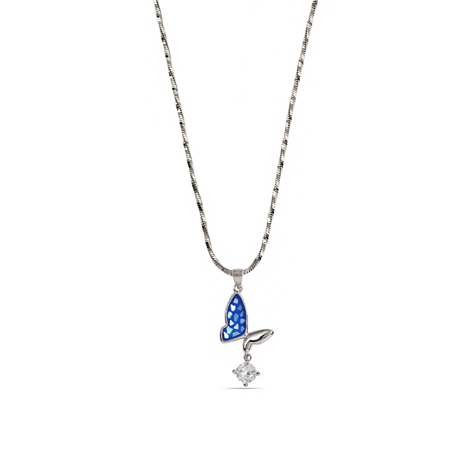 Dainty Blue Wing Butterfly Necklace - 925 Silver