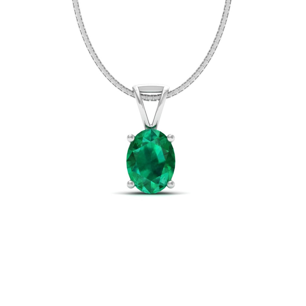 Emerald Green Oval Solitaire Pendant - 925 Sterling Silver