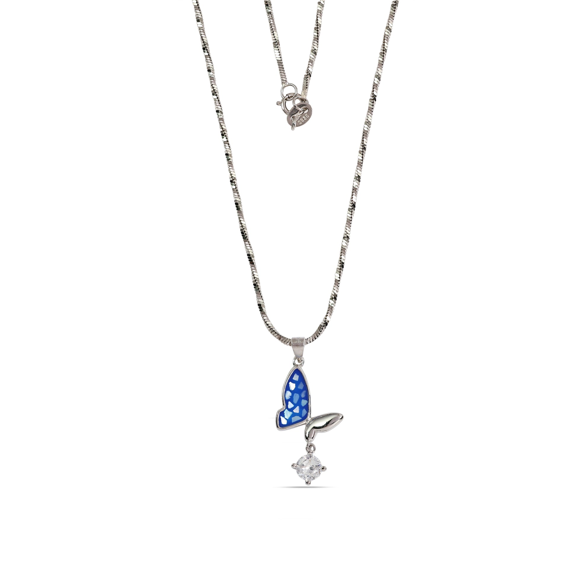 Dainty Blue Wing Butterfly Necklace - 925 Silver