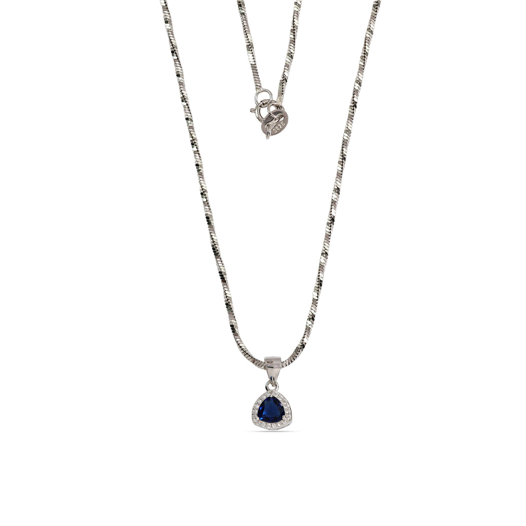 Blue Sapphire Teardrop Halo Necklace - 925 Sterling Silver