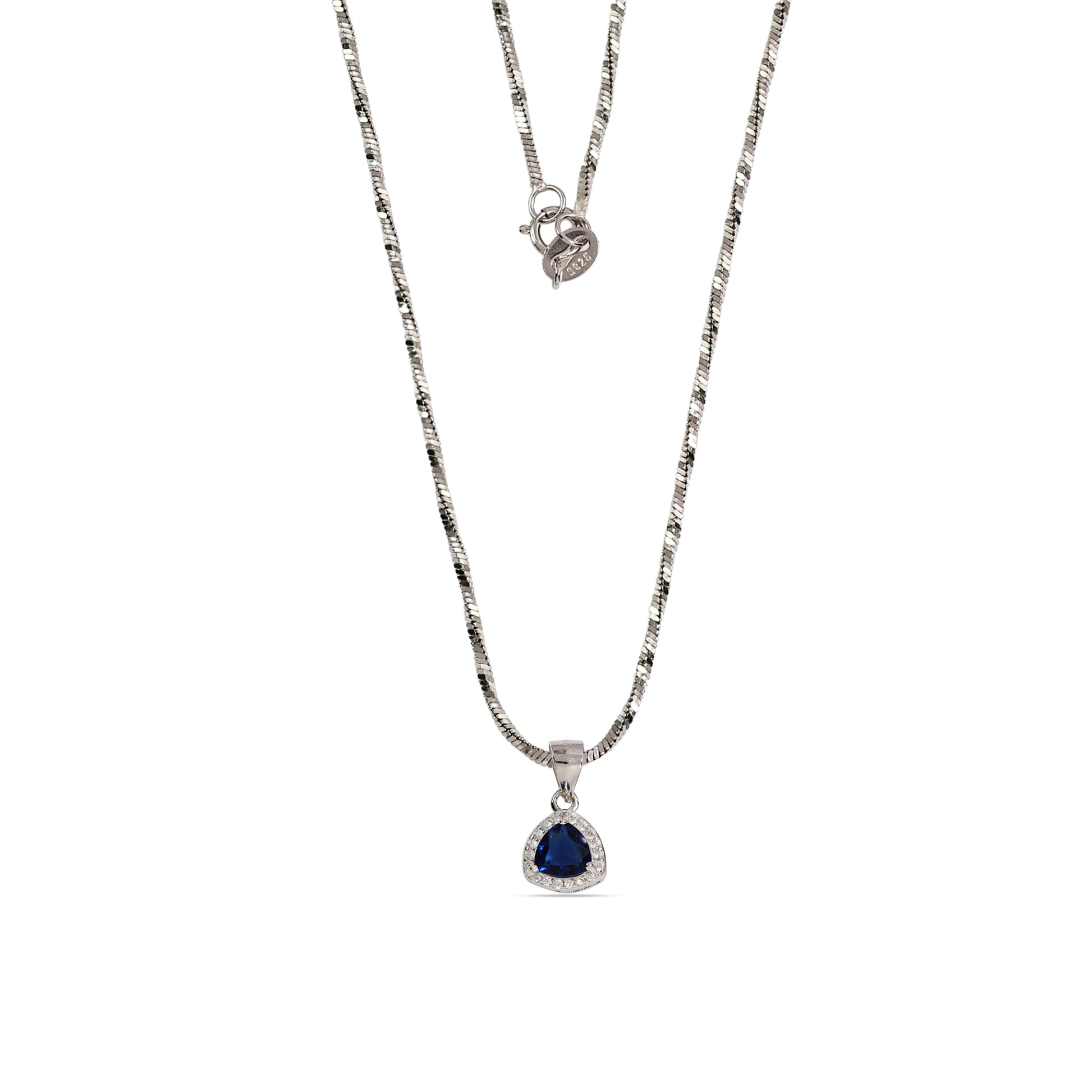 Blue Sapphire Teardrop Halo Necklace - 925 Sterling Silver