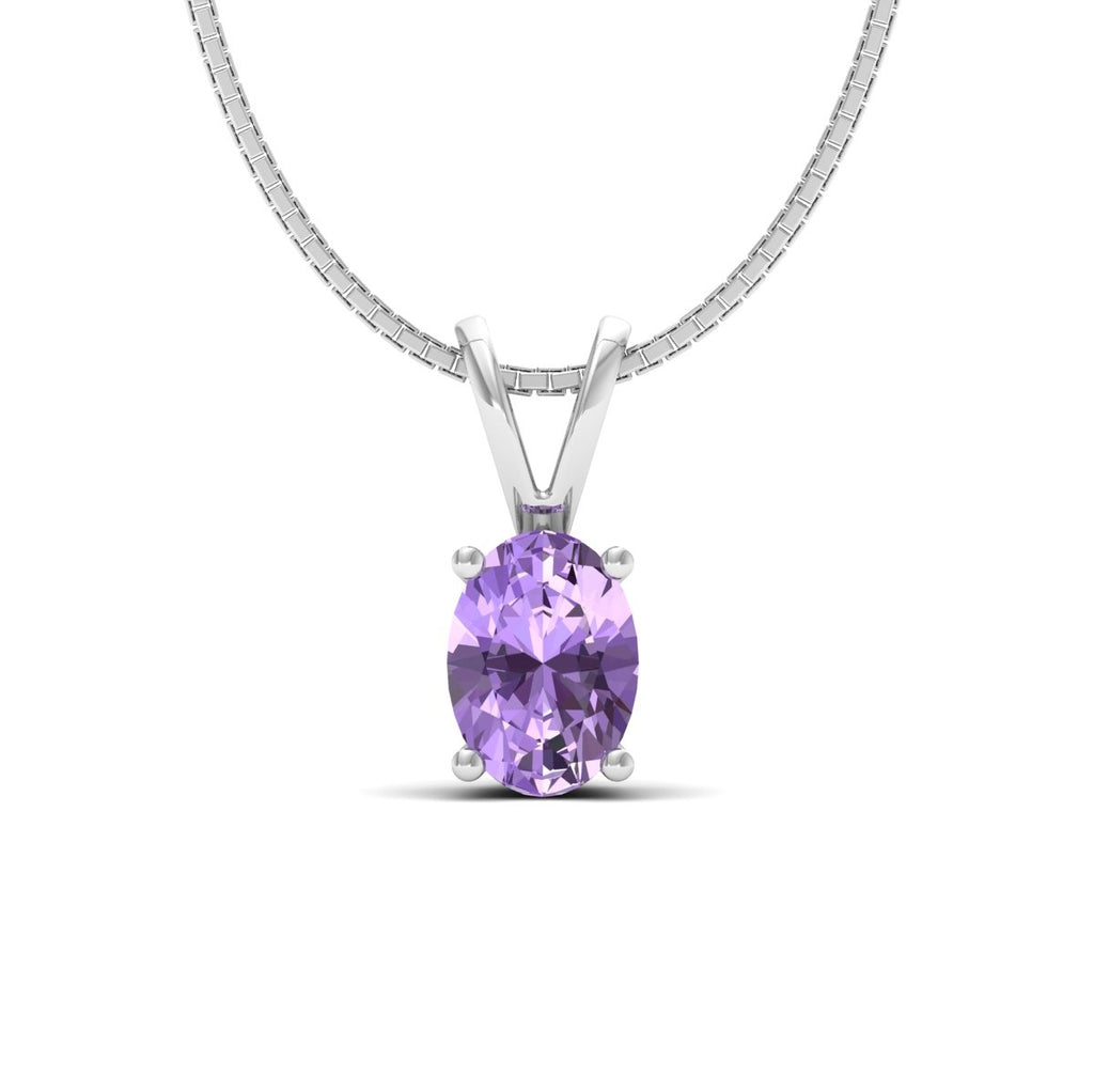 Light Amethyst Oval Solitaire Pendant - 925 Sterling Silver