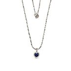 Blue Sapphire Heart Halo Necklace - 925 Sterling Silver