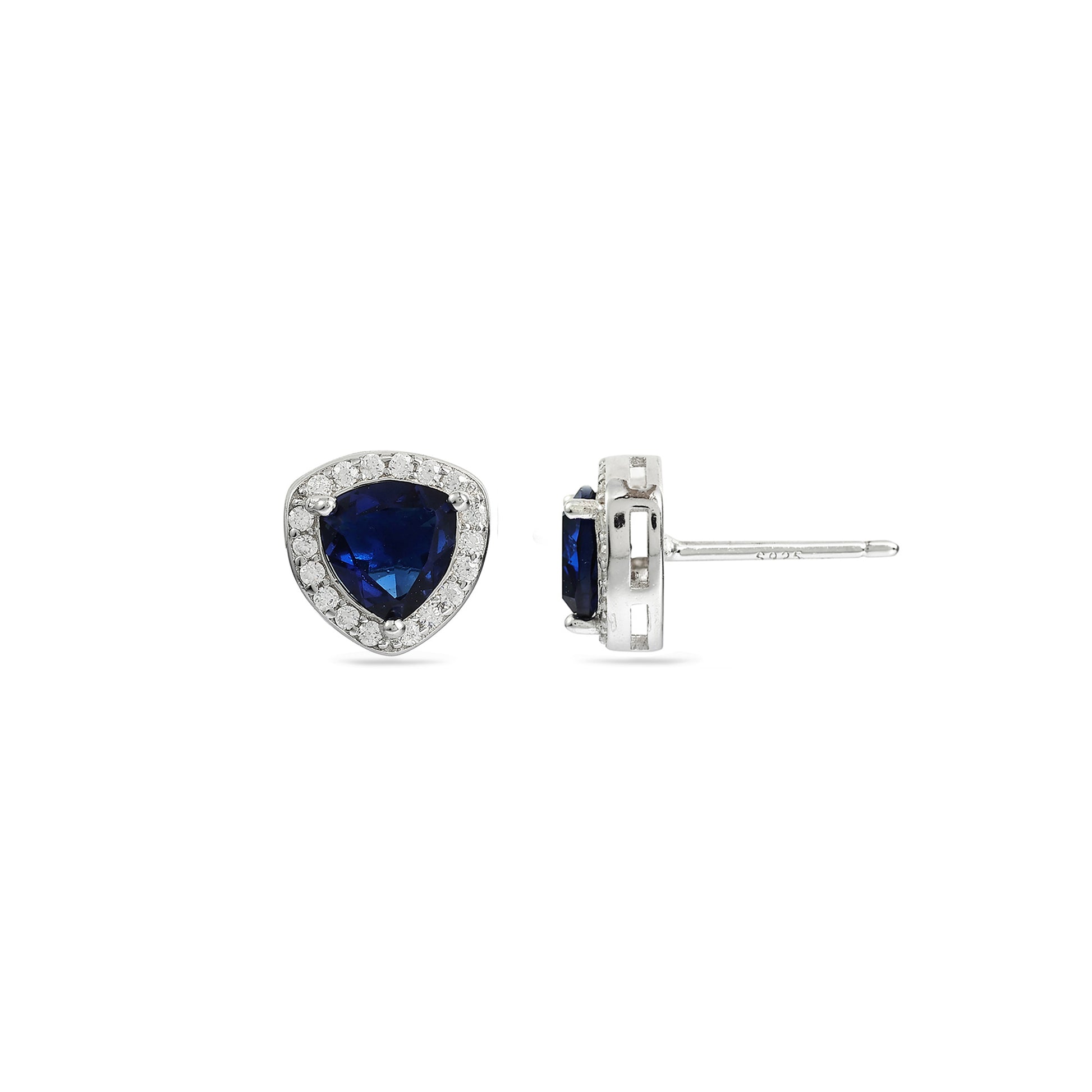 Blue Gemstone Triangular 925 Silver Earrings