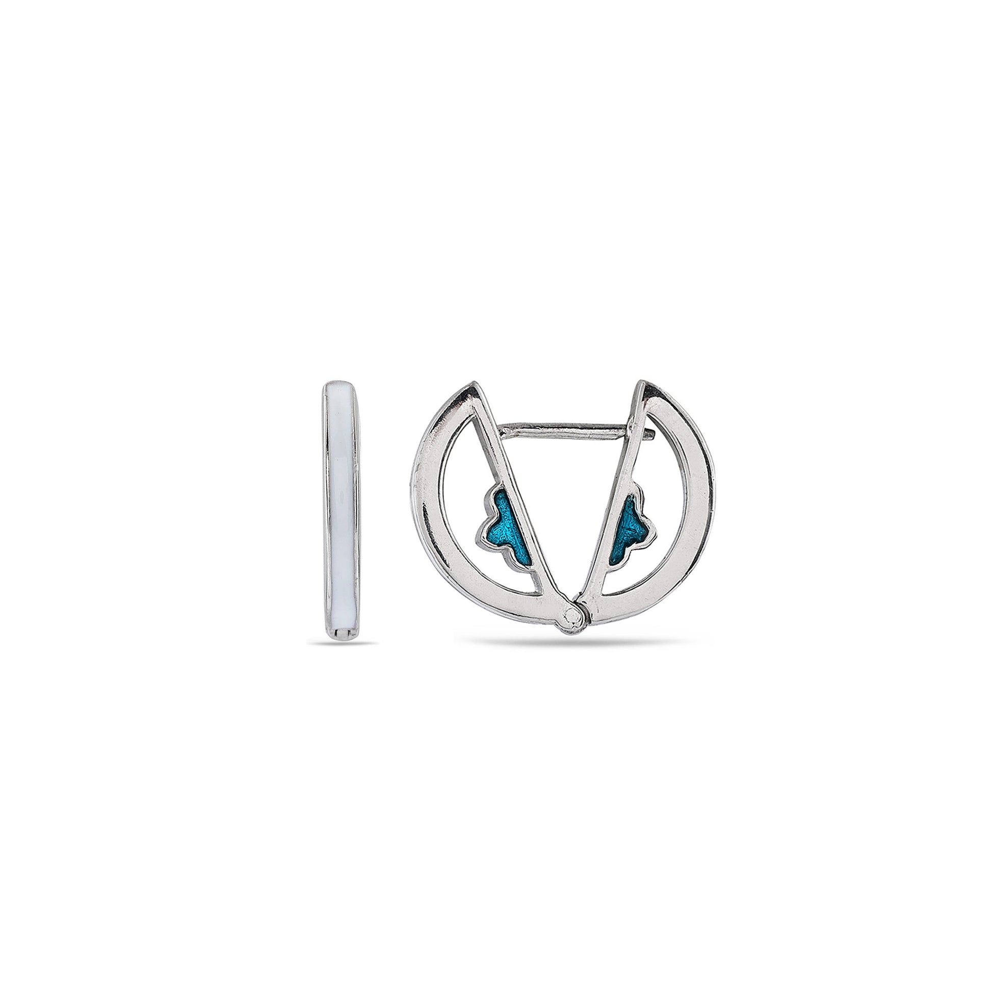 White Enamel Huggie Hoops with Turquoise Detail - 925 Silver