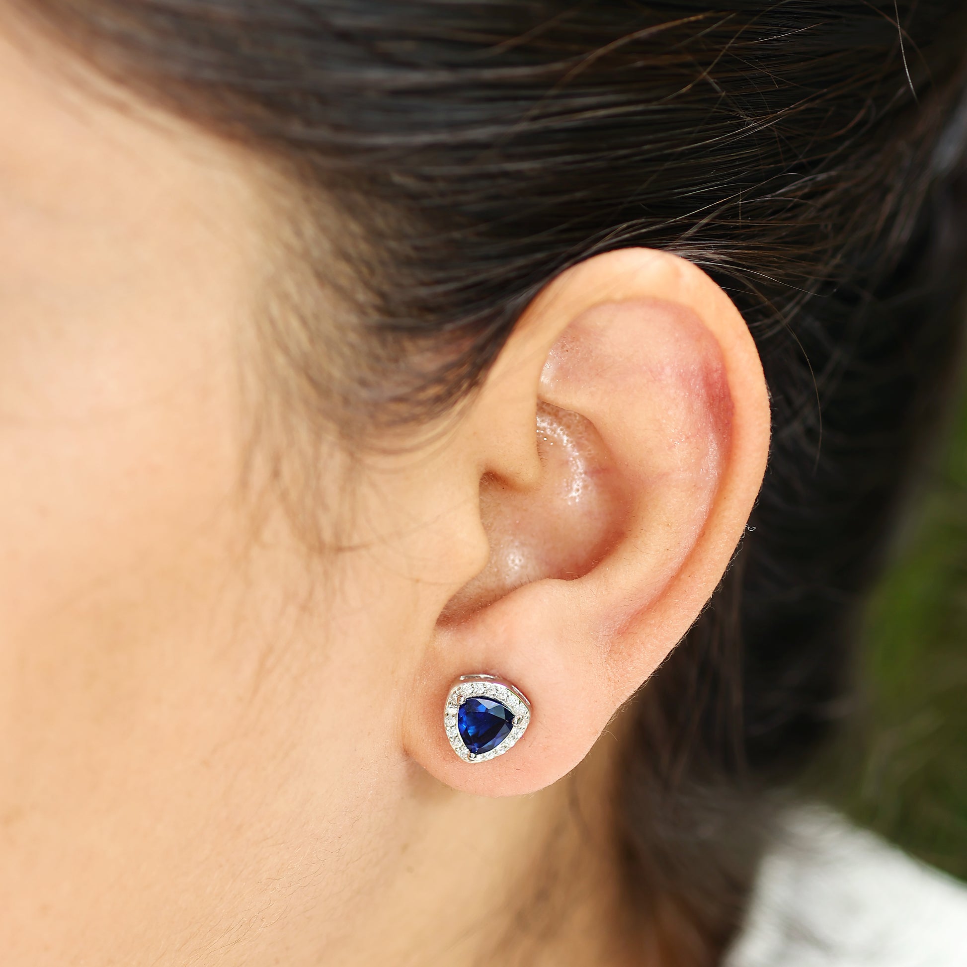 Blue Gemstone Triangular 925 Silver Earrings