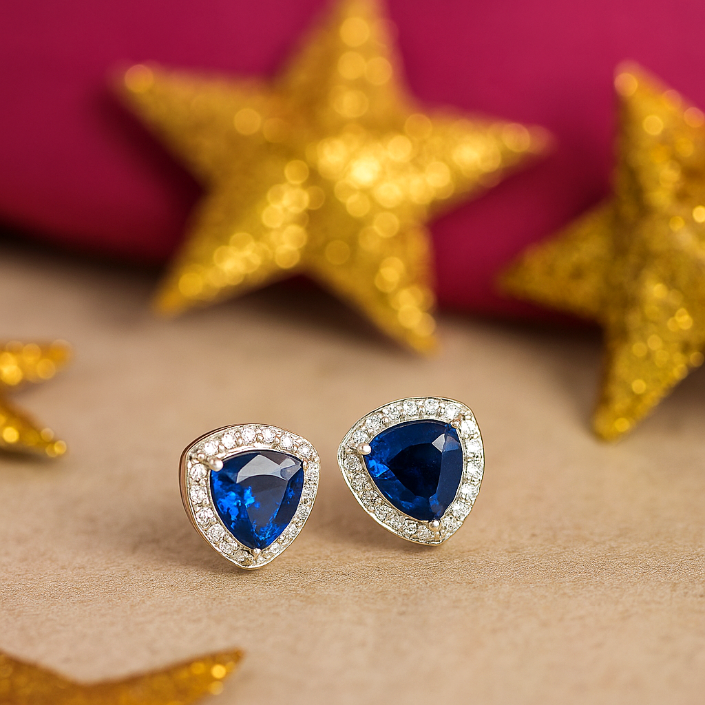 Blue Gemstone Triangular 925 Silver Earrings