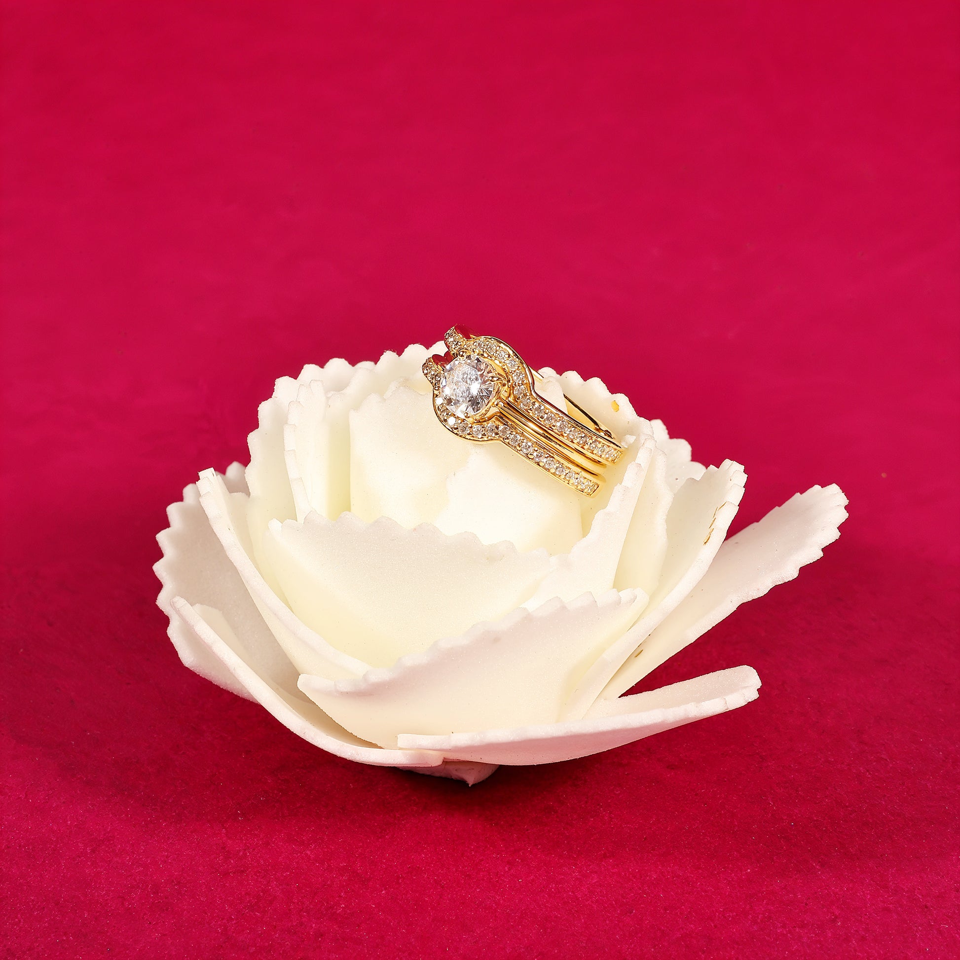 Gold Solitaire Ring Set with Matching Curved Pave Band