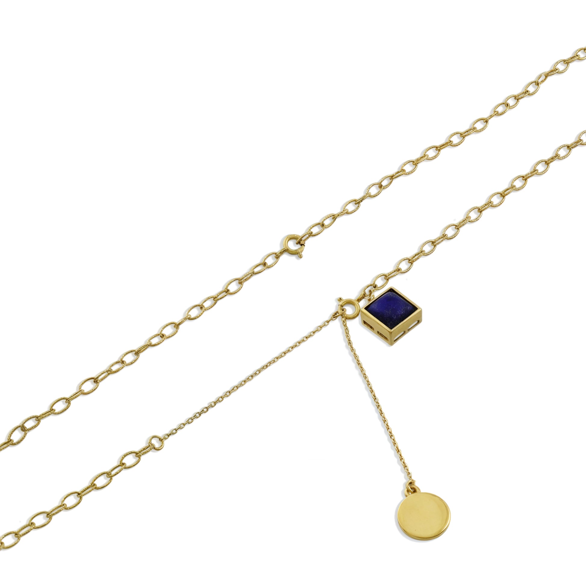 Gold Lapis Blue Square Lariat Necklace