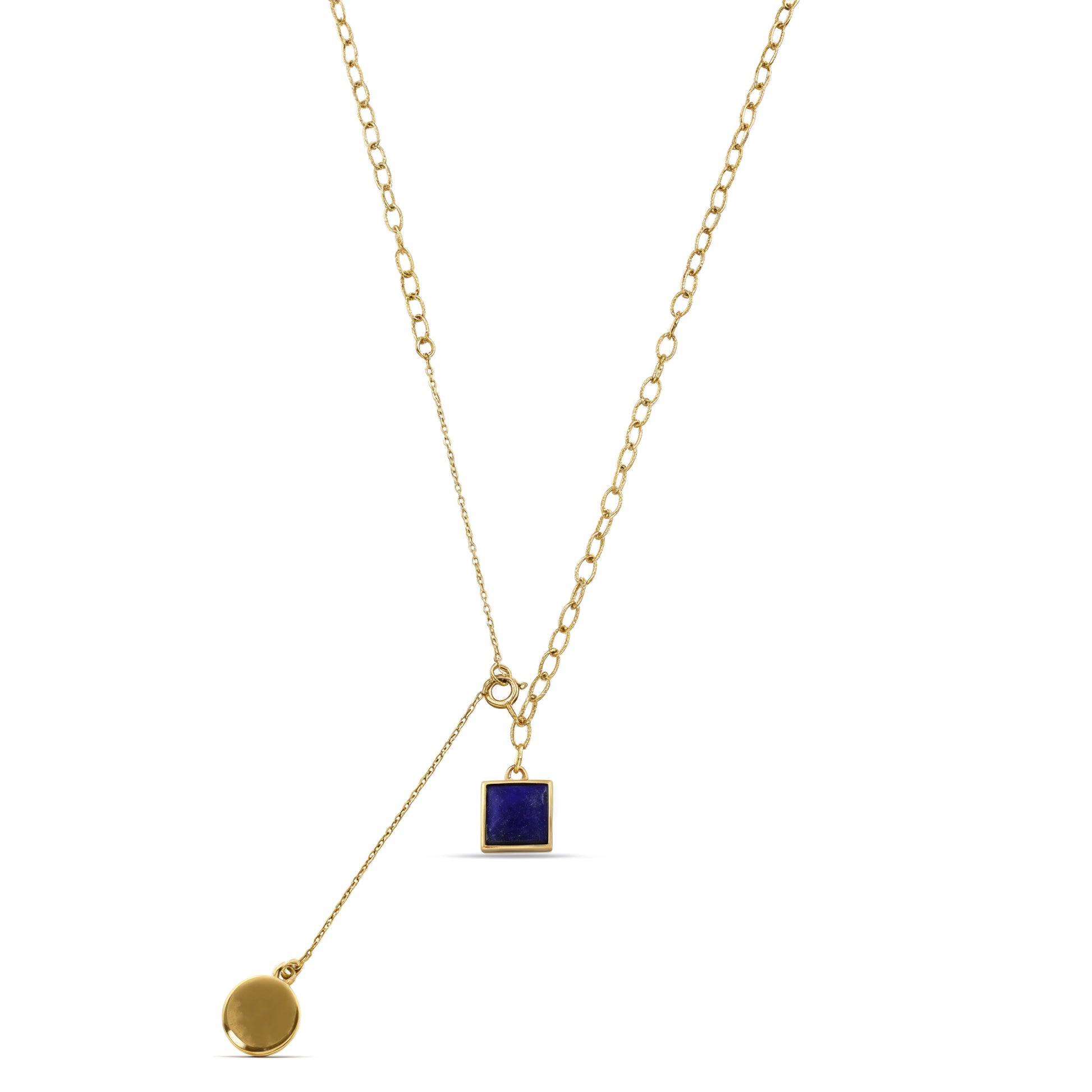 Gold Lapis Blue Square Lariat Necklace