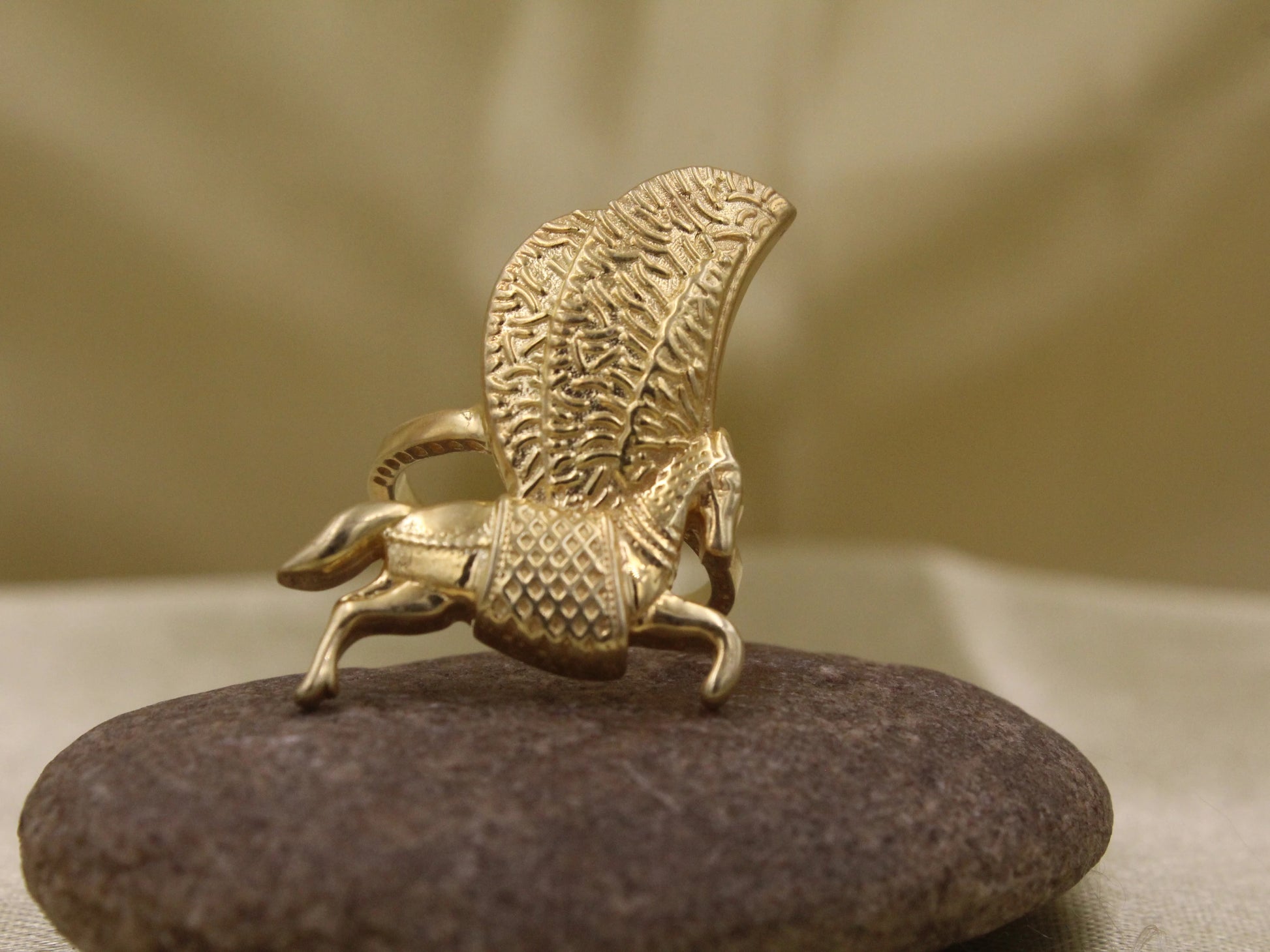 Gold Sculpted Pegasus Winged Horse Statement Ring