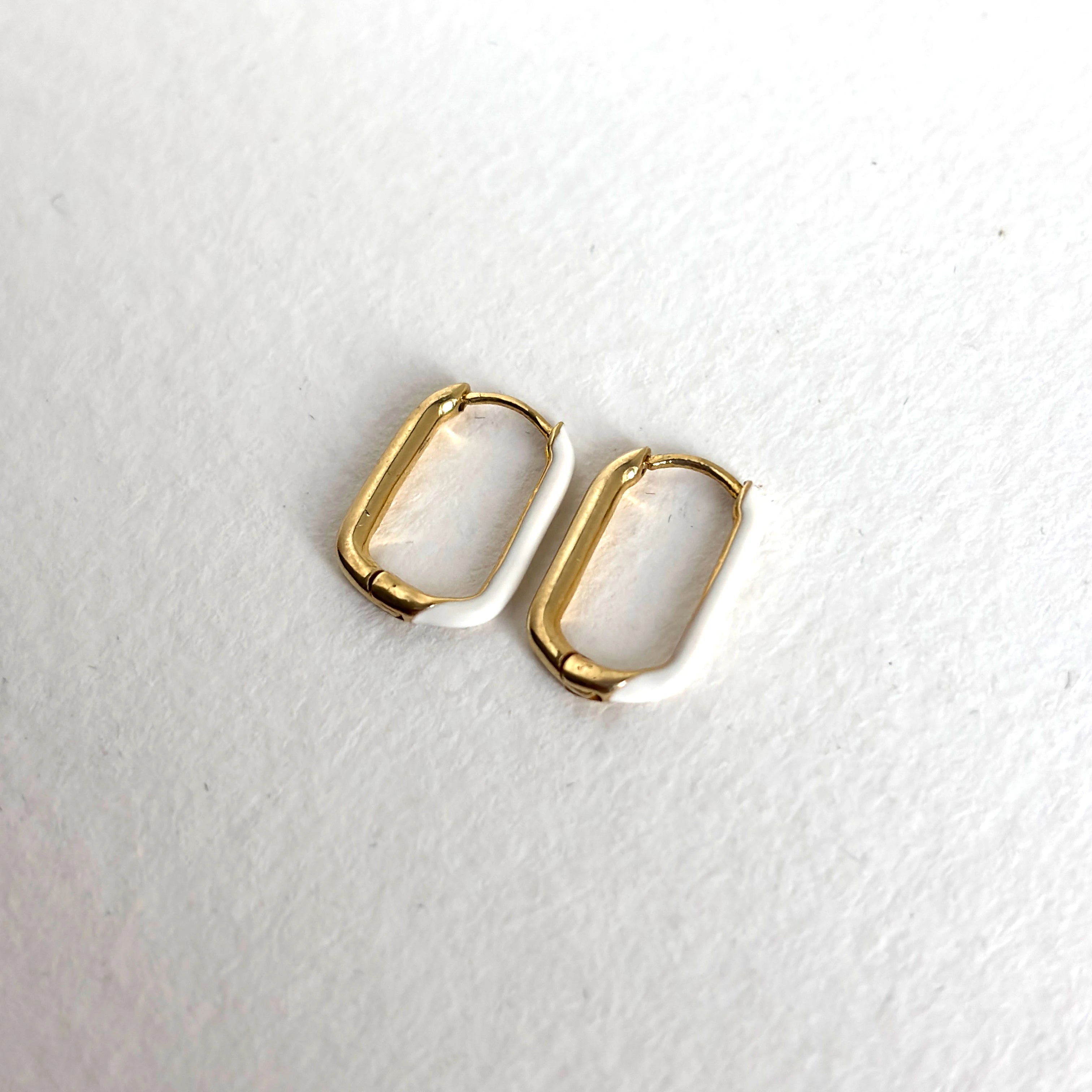 White Enamel Rectangular Earrings for Office - 925 Silver (Gold Plated)