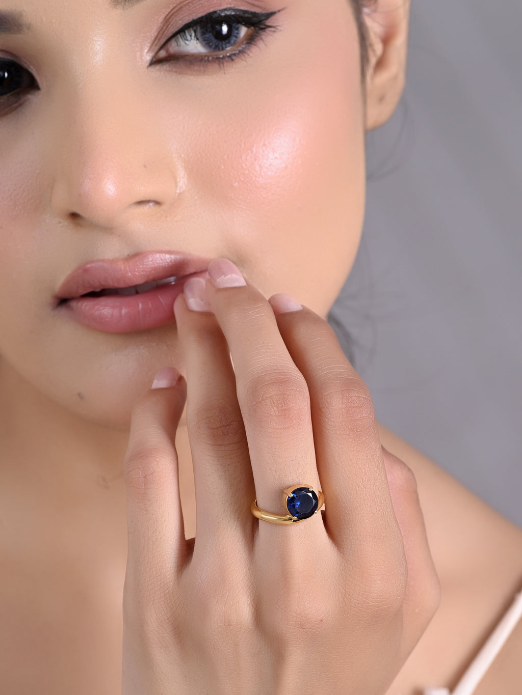 Blue Sapphire Solitaire Wave 925 Silver Ring