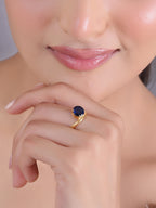 Blue Sapphire Solitaire Wave 925 Silver Ring