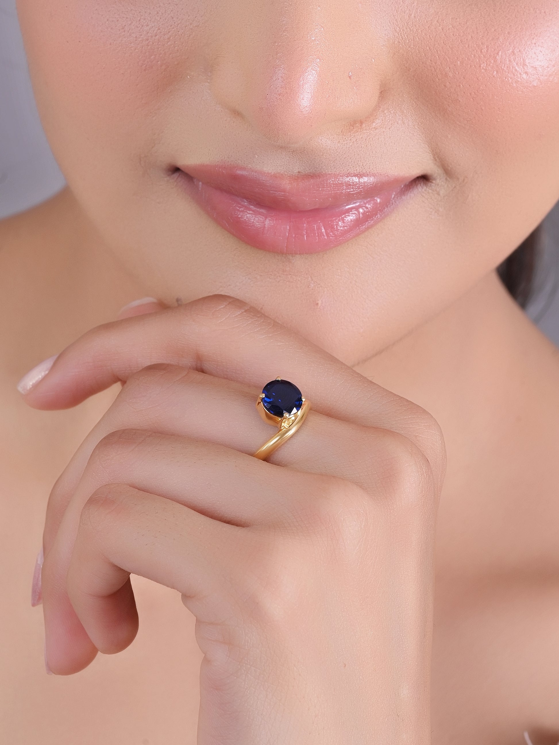 Blue Sapphire Solitaire Wave 925 Silver Ring