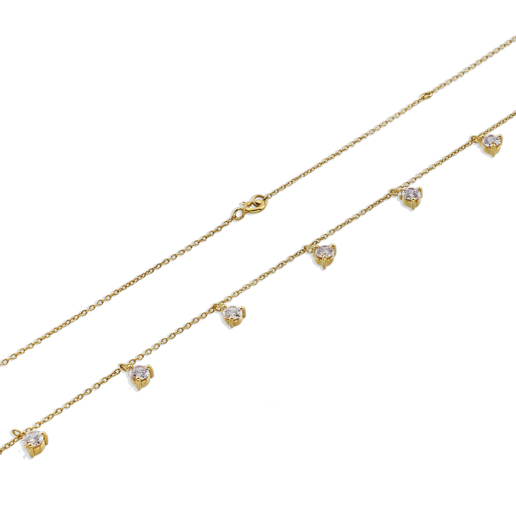 Dainty Gold Choker with Hanging Zircon Drops - 925 Silver