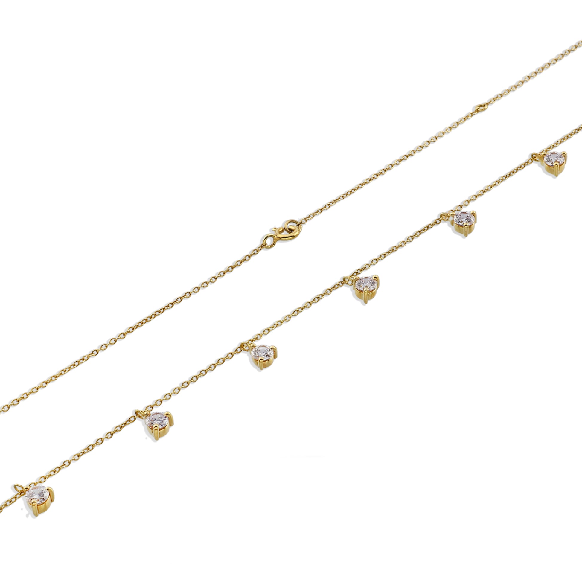 Dainty Gold Choker with Hanging Zircon Drops - 925 Silver