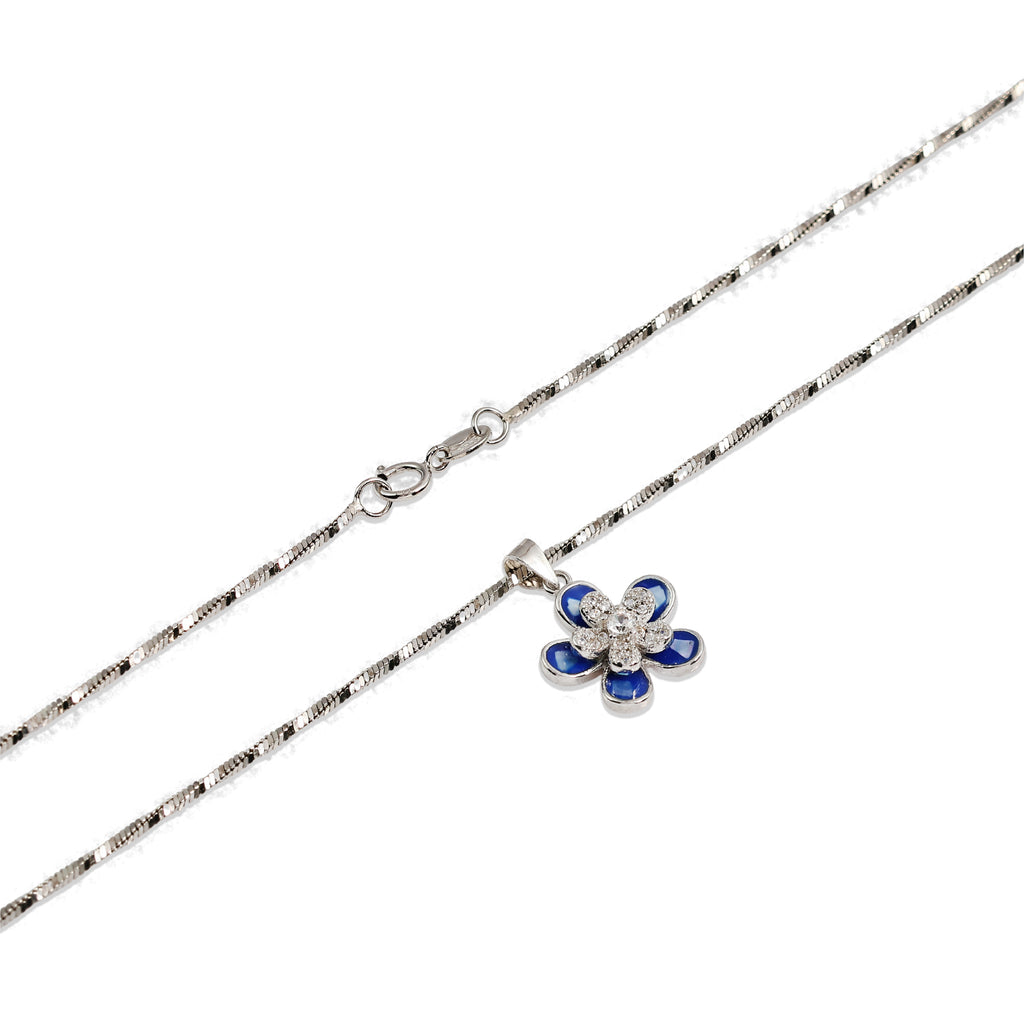 Sparkling Blue Daisy Necklace - 925 Sterling Silver