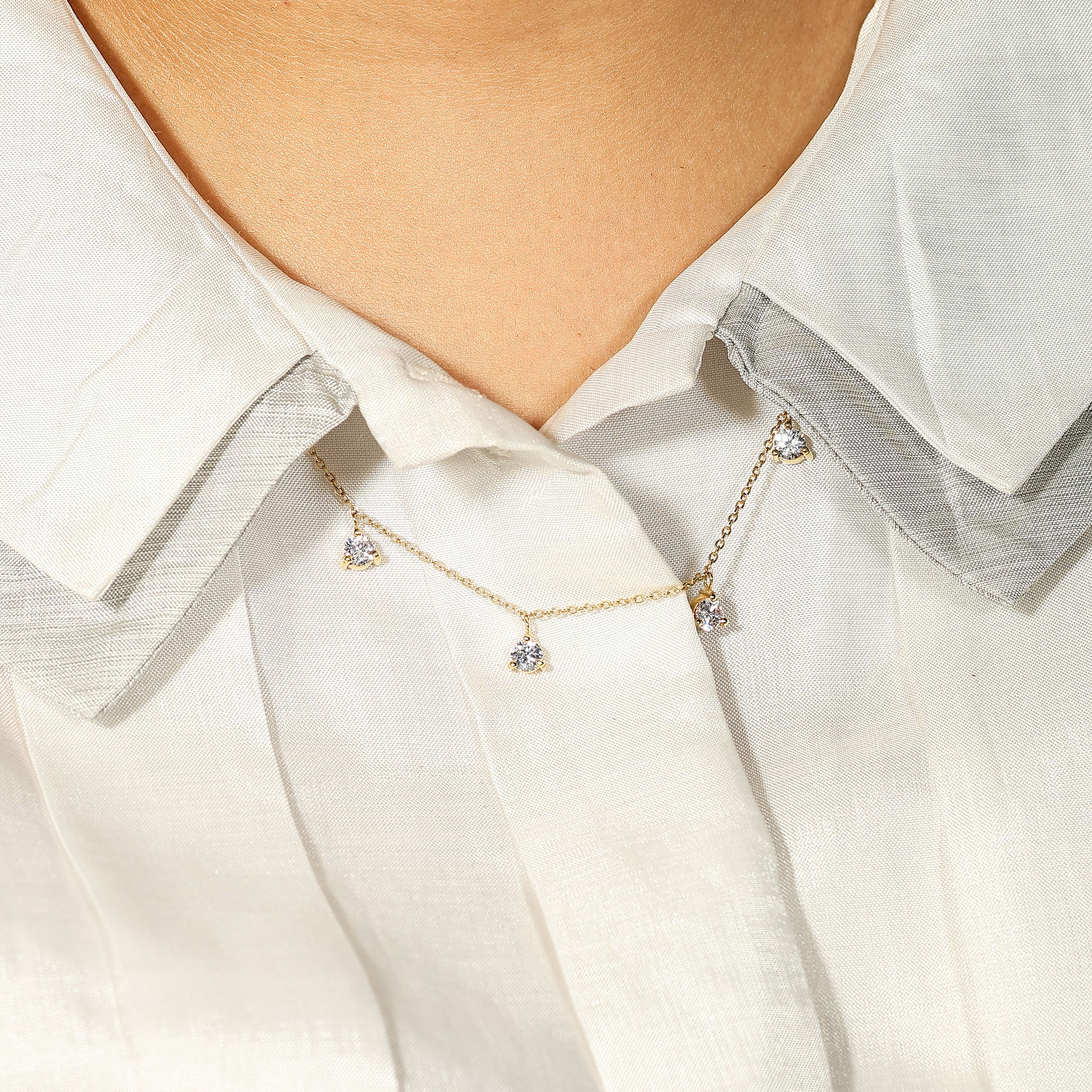 Dainty Gold Choker with Hanging Zircon Drops - 925 Silver