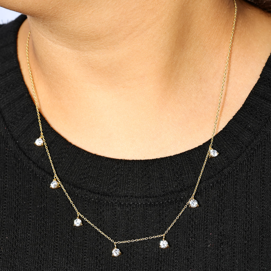 Dainty Gold Choker with Hanging Zircon Drops - 925 Silver