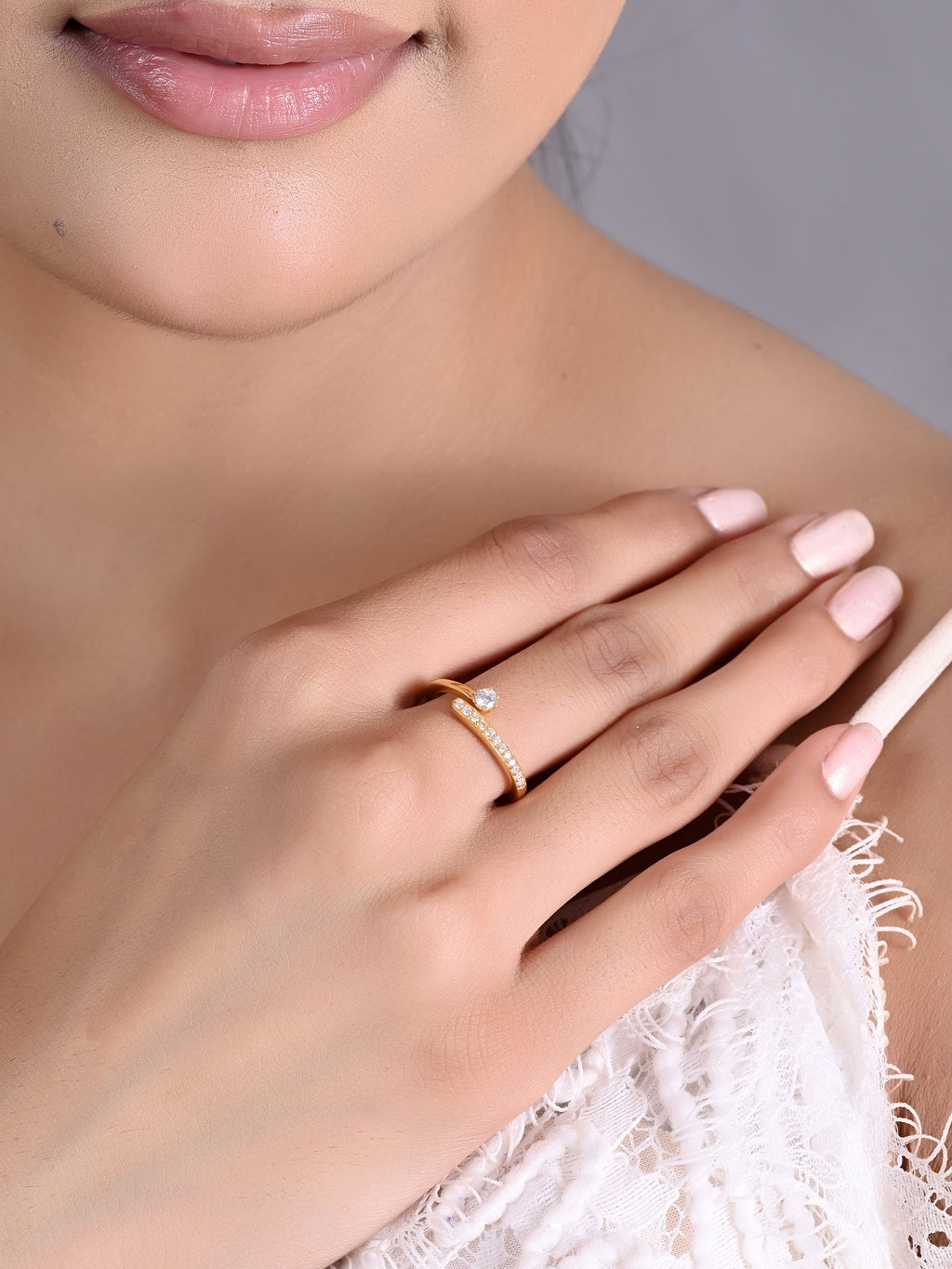 Golden Solitaire Wrap Adjustable Ring