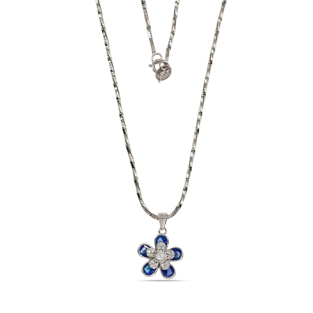 Sparkling Blue Daisy Necklace - 925 Sterling Silver