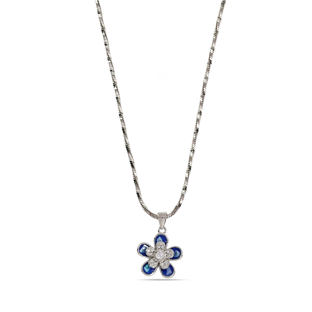 Sparkling Blue Daisy Necklace - 925 Sterling Silver
