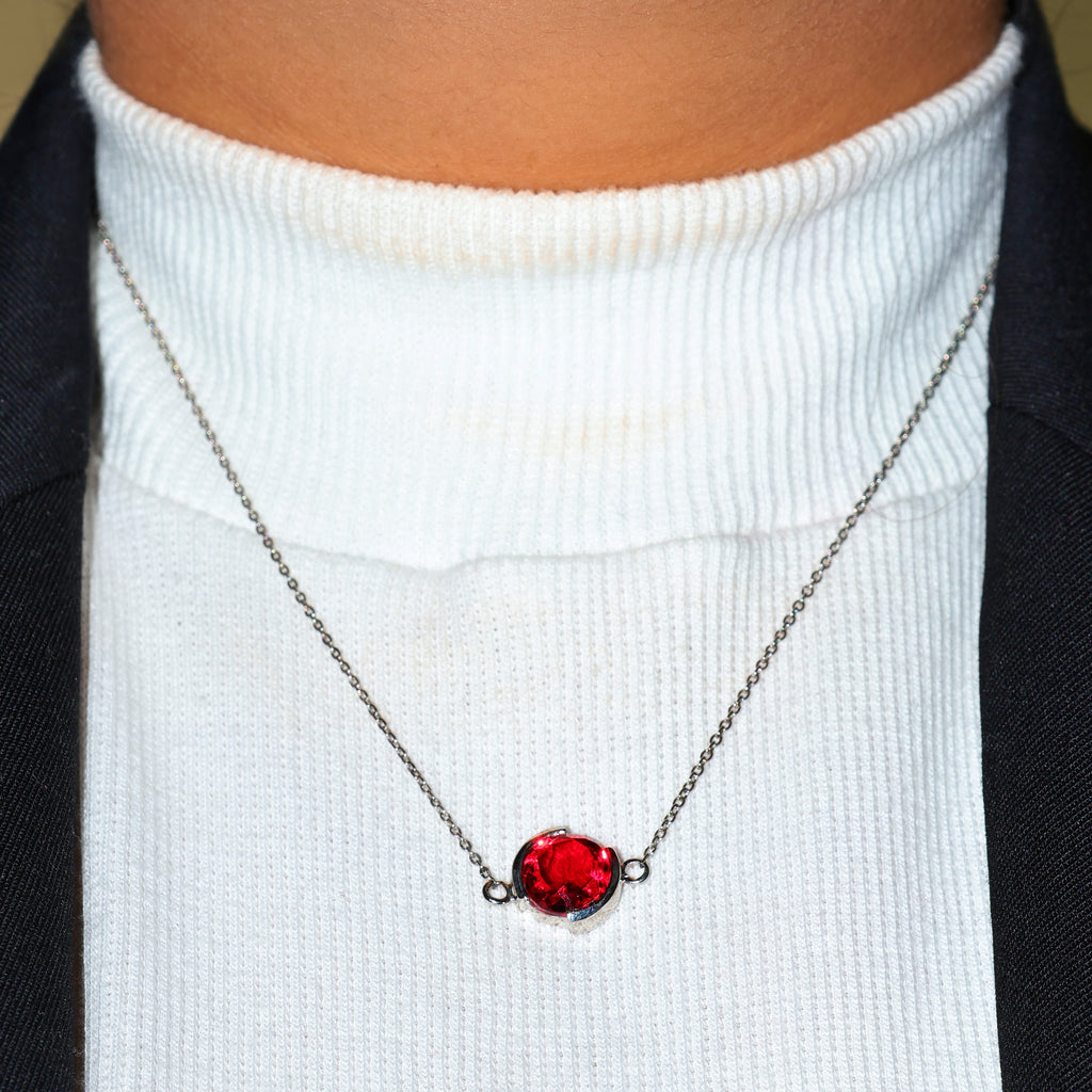 Minimalist Round Garnet Pendant - 925 Sterling Silver