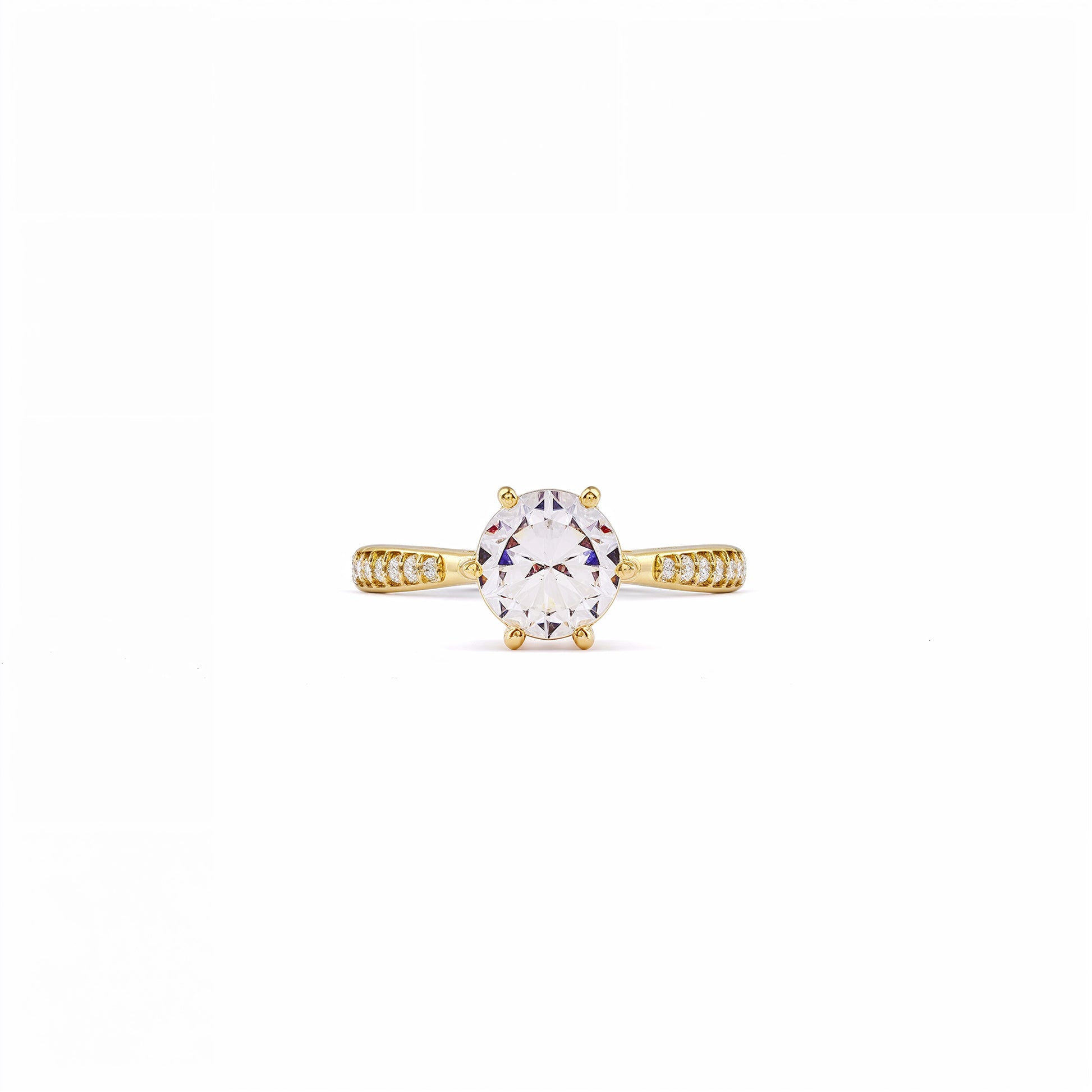 Minimalist Gold Solitaire Ring - 925 Sterling Silver Base