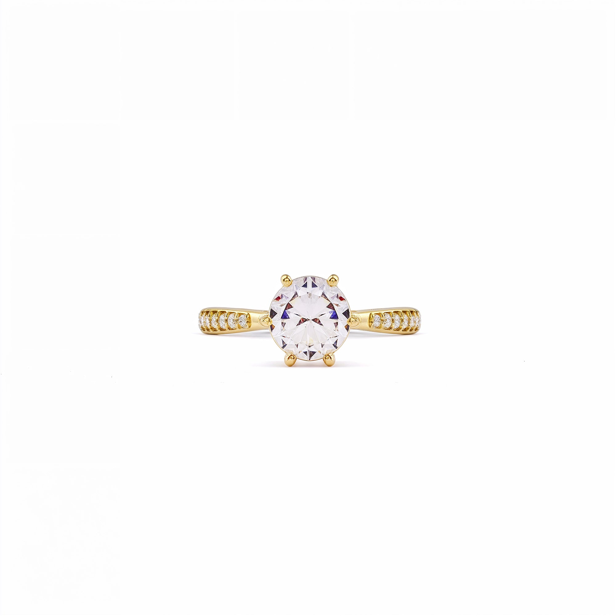 Minimalist Gold Solitaire Ring - 925 Sterling Silver Base